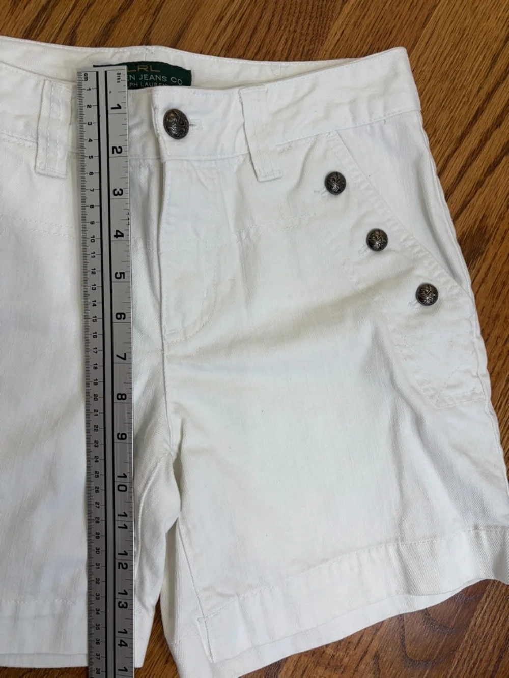 Lauren Jeans Co. White High-Waist Sailor-Button 6" Bermuda Shorts - Picture 6 of 7